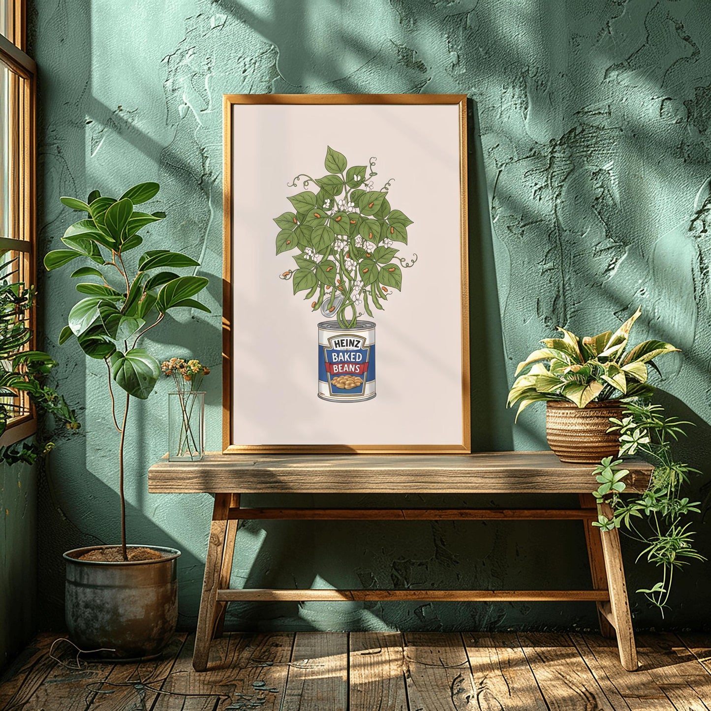 Heinz Baked Beans Plant Pot Print, Kitchen Art, Humorous Food Art, Quirky Wall Decor