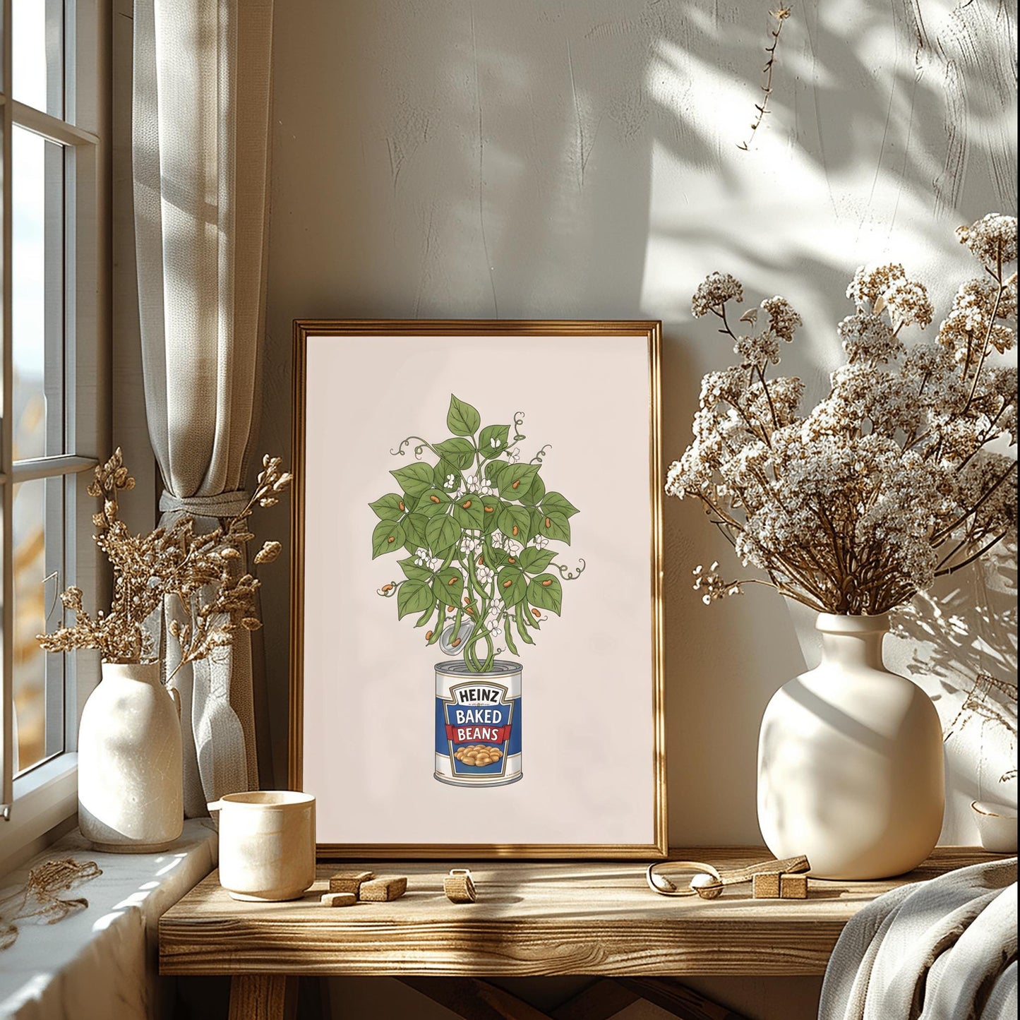 Heinz Baked Beans Plant Pot Print, Kitchen Art, Humorous Food Art, Quirky Wall Decor