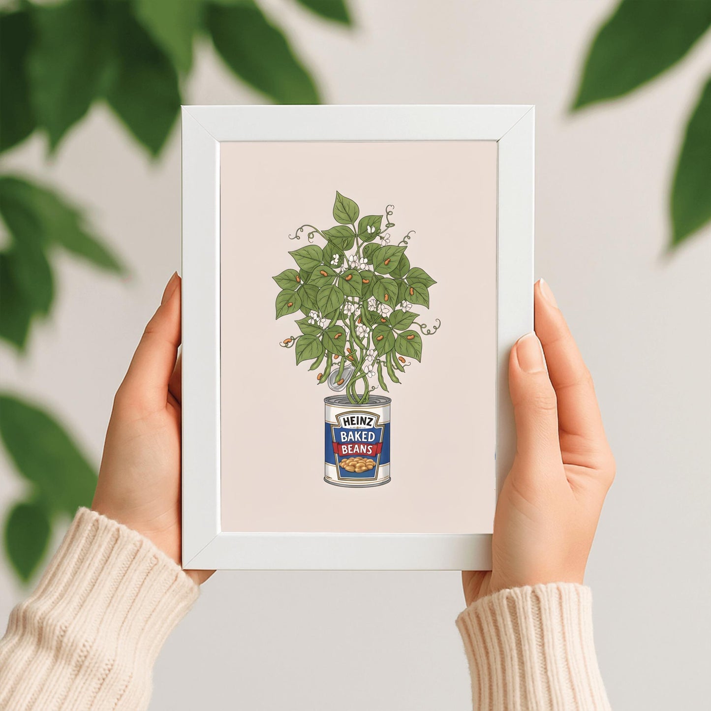 Heinz Baked Beans Plant Pot Print, Kitchen Art, Humorous Food Art, Quirky Wall Decor