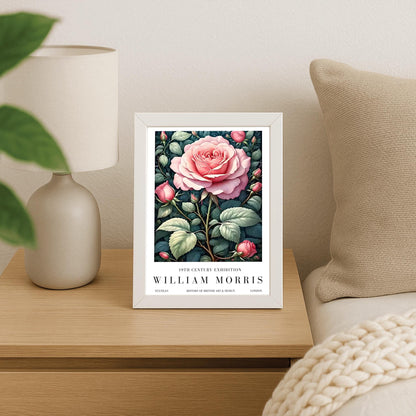William Morris Exhibition Poster, Pink Rose Print, Arts and Crafts, 19th Century