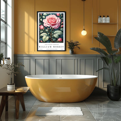 William Morris Exhibition Poster, Pink Rose Print, Arts and Crafts, 19th Century
