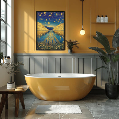 Gustav Klimt Exhibition Poster, Golden Lake, Art Nouveau, Celestial Landscape