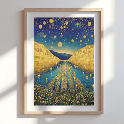 Gustav Klimt Exhibition Poster, Golden Lake, Art Nouveau, Celestial Landscape