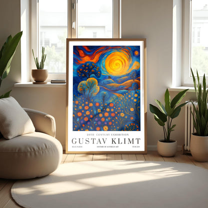 Gustav Klimt Inspiration Exhibition Poster, Blue Fields Tuscany, Vienna Secession, 20th Century