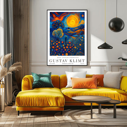 Gustav Klimt Inspiration Exhibition Poster, Blue Fields Tuscany, Vienna Secession, 20th Century