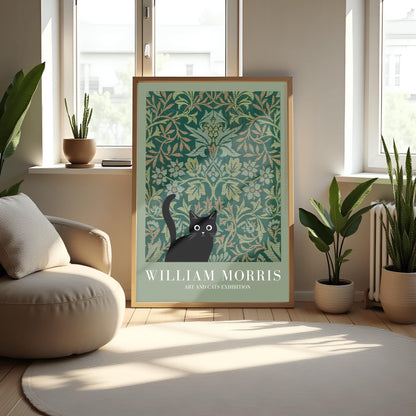 William Morris Cat Art Print, Art and Cats Exhibition, Black Cat Poster, Arts and Crafts Decor