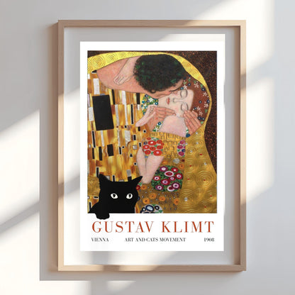 Gustav Klimt 'The Kiss' Poster, Art and Cats Print, Black Cat Art, Art Nouveau Exhibition