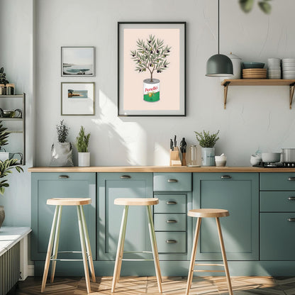 Perelló Olive Tin Art Print, Olive Tree Kitchen Poster, Quirky Food Art, Whimsical Kitchen Decor