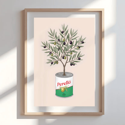 Perelló Olive Tin Art Print, Olive Tree Kitchen Poster, Quirky Food Art, Whimsical Kitchen Decor