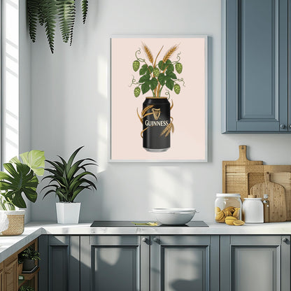 Guinness Botanical Art Print, Hops and Barley Poster, Quirky Bar Decor, Beer Lover Gift