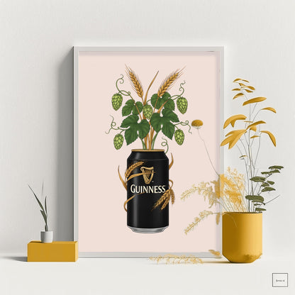 Guinness Botanical Art Print, Hops and Barley Poster, Quirky Bar Decor, Beer Lover Gift