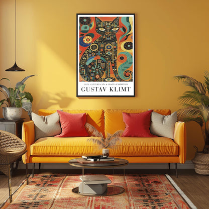 Gustav Klimt Inspiration Cat Poster, Golden Art Nouveau Print, Cats and Crafts Exhibition, Whimsical Wall Decor
