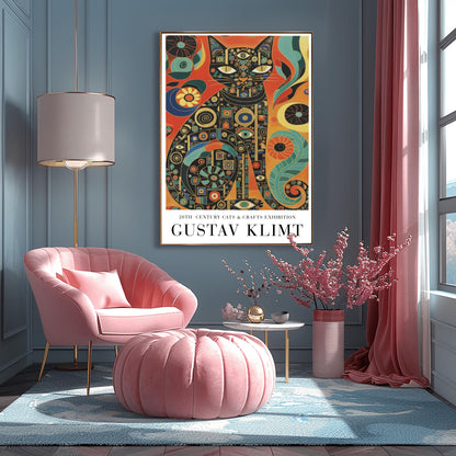 Gustav Klimt Inspiration Cat Poster, Golden Art Nouveau Print, Cats and Crafts Exhibition, Whimsical Wall Decor