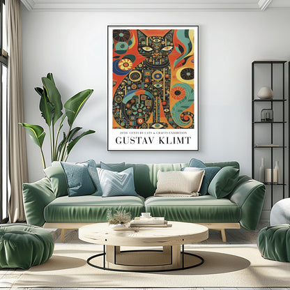 Gustav Klimt Inspiration Cat Poster, Golden Art Nouveau Print, Cats and Crafts Exhibition, Whimsical Wall Decor