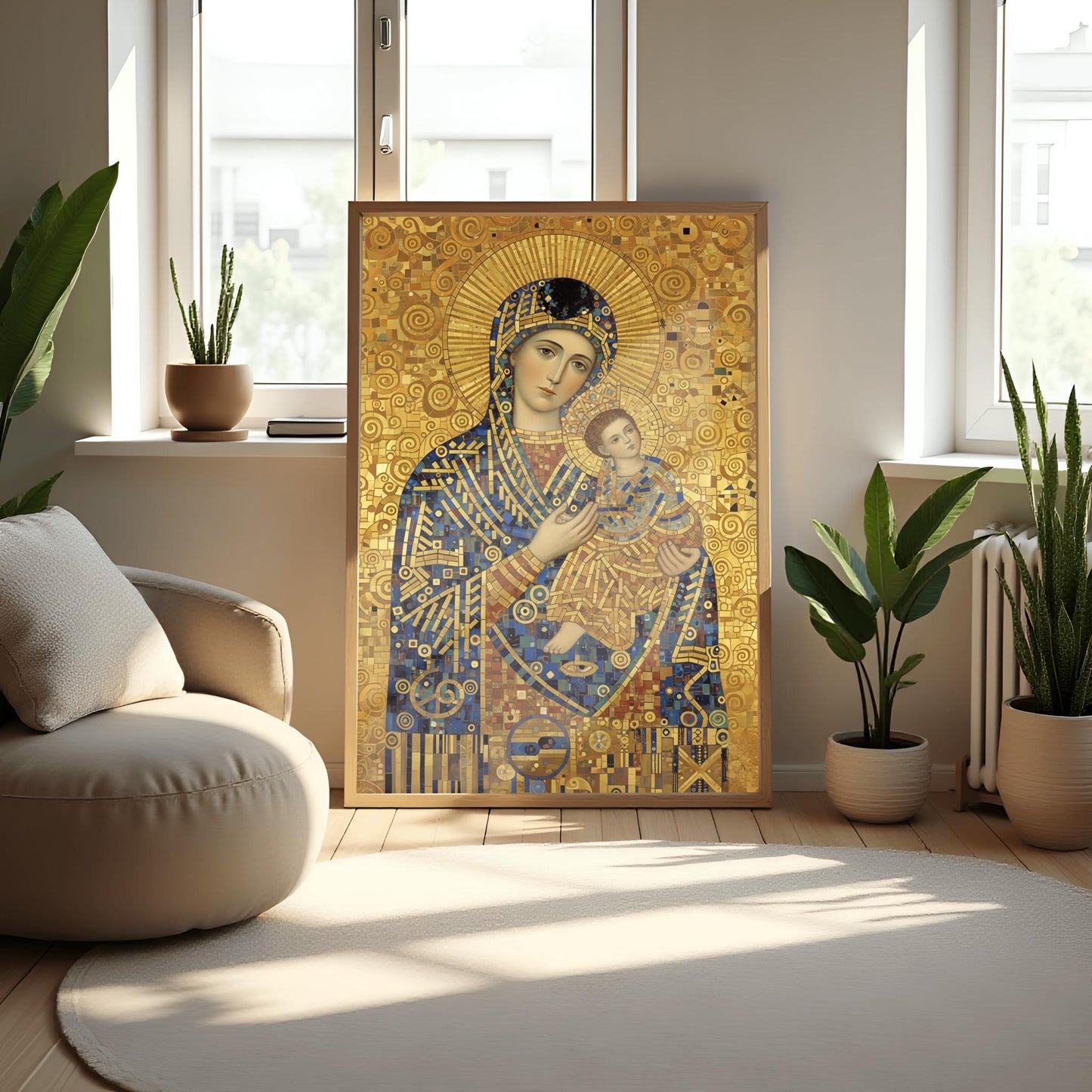 Klimt Madonna and Child Print: Golden Art Nouveau Religious Art
