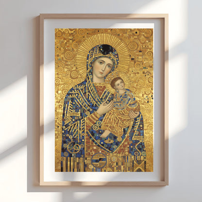 Klimt Madonna and Child Print: Golden Art Nouveau Religious Art