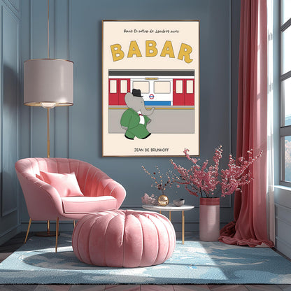 Babar The Elephant Print: Babar goes on the London Underground Retro Nursery Decor, Kids Room Art