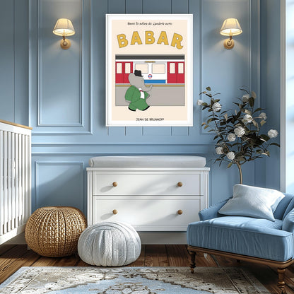 Babar The Elephant Print: Babar goes on the London Underground Retro Nursery Decor, Kids Room Art