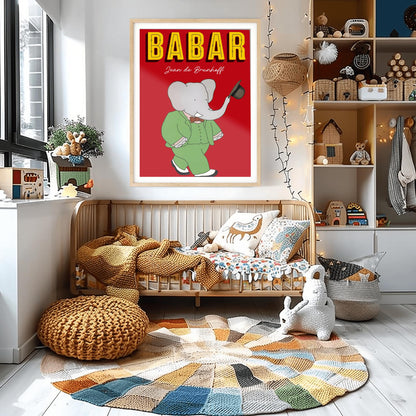 Babar the Elephant Print: Retro Nursery Decor, Kids Room Art