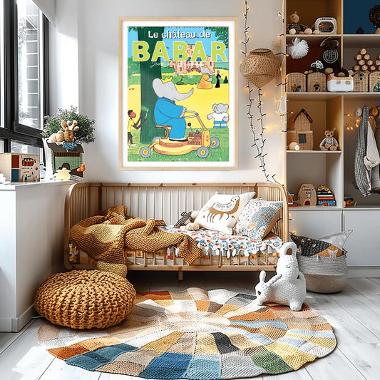 Babar the Elephant Print: Retro Nursery Decor, Kids Room Art