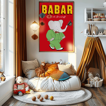 Babar the Elephant Print: Retro Nursery Decor, Kids Room Art