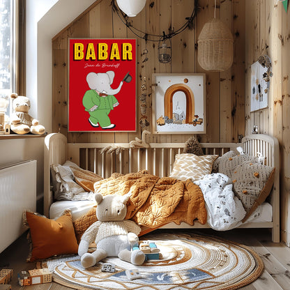 Babar the Elephant Print: Retro Nursery Decor, Kids Room Art