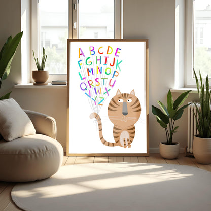 Tabby Cat Alphabet Print: Educational ABC Nursery Wall Art