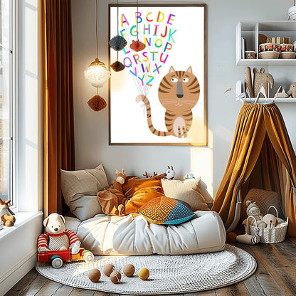 Tabby Cat Alphabet Print: Educational ABC Nursery Wall Art