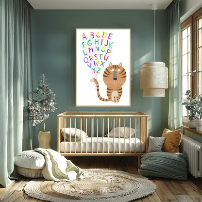 Tabby Cat Alphabet Print: Educational ABC Nursery Wall Art