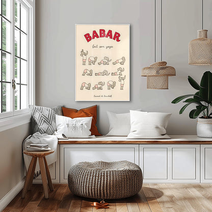 Babar the Elephant Does Yoga Print: Red Polka Dot Pants Retro Nursery Decor, Kids Room Art