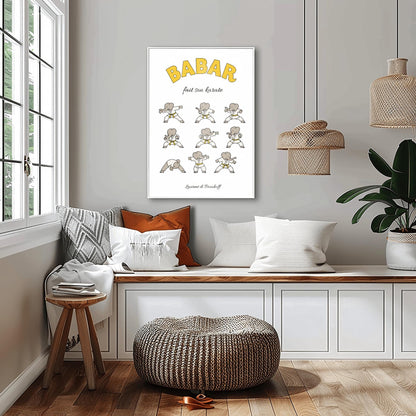 Babar fait son karaté Poster, Cute Kids Room Art, Elephant Martial Arts Print, French Nursery Decor