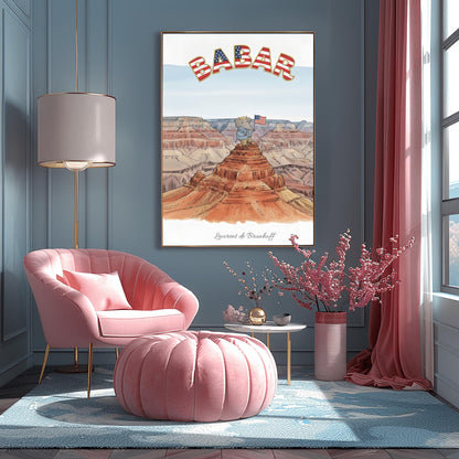 Babar the Elephant at the Grand Canyon Print: Retro Nursery Decor, Kids Wall Art