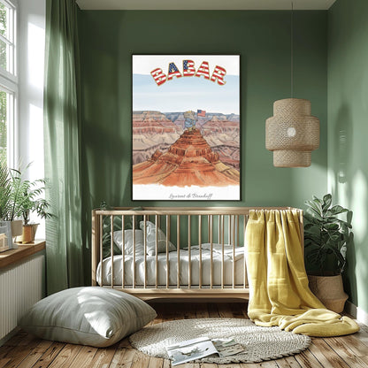 Babar the Elephant at the Grand Canyon Print: Retro Nursery Decor, Kids Wall Art