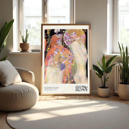 Klimt Water Serpents Poster, Golden Art Nouveau Print, Symbolist Female Figures Wall Art