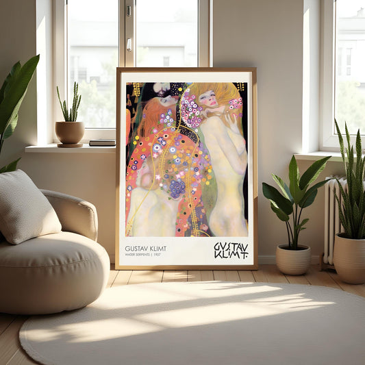 Klimt Water Serpents Poster, Golden Art Nouveau Print, Symbolist Female Figures Wall Art