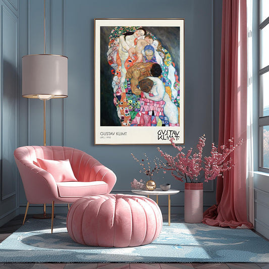 Gustav Klimt Life 1910 Print, Symbolic Embrace Art, Art Nouveau Poster, Figurative Wall Decor