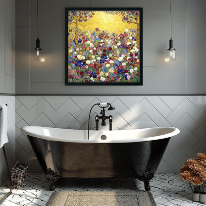 Klimt Floral Meadow Masterpiece Inspiration Print, Gold Art Nouveau Wildflower Poster, Vibrant Eclectic Decor