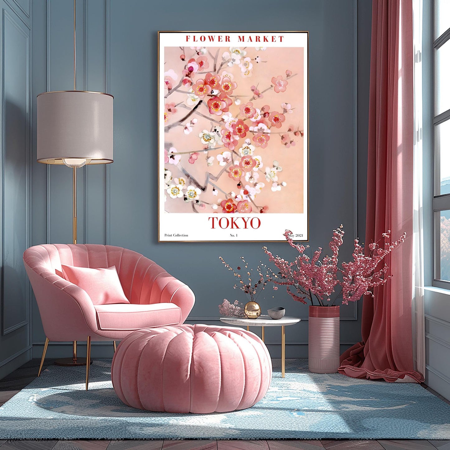 Tokyo Flower Market Print ‚Äì Cherry Blossom Watercolor Art (main image)