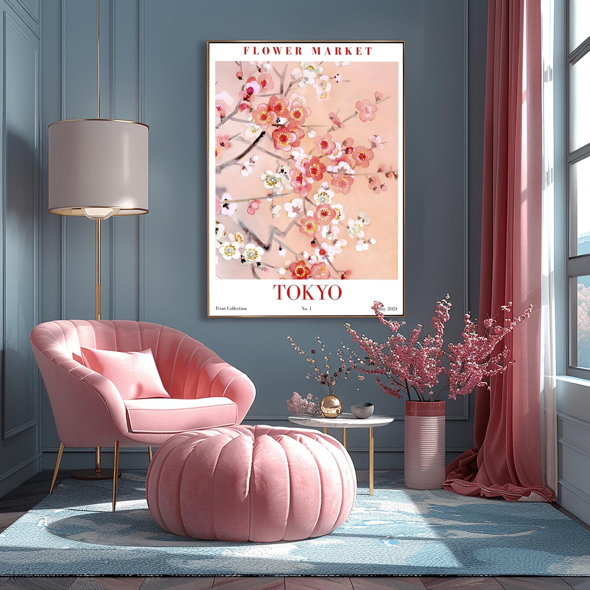 Tokyo Flower Market Print ‚Äì Cherry Blossom Watercolor Art (main image)