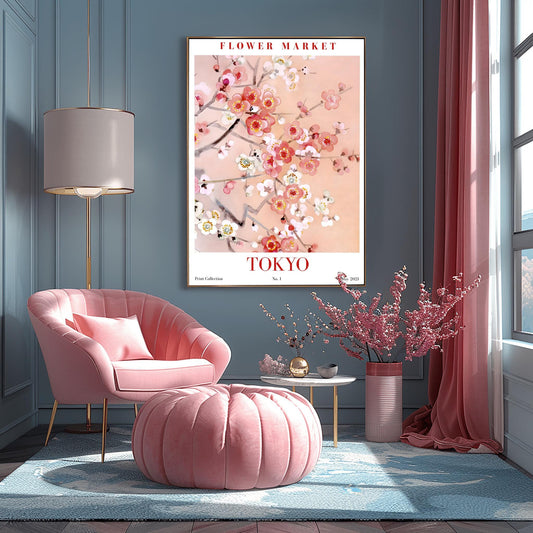 Tokyo Flower Market Print ‚Äì Cherry Blossom Watercolor Art (main image)