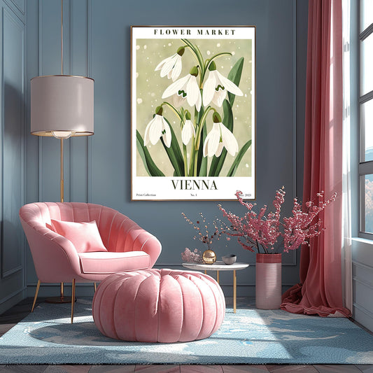 Vienna Flower Market Snowdrop Print ‚Äì Vintage Botanical Poster (main image)
