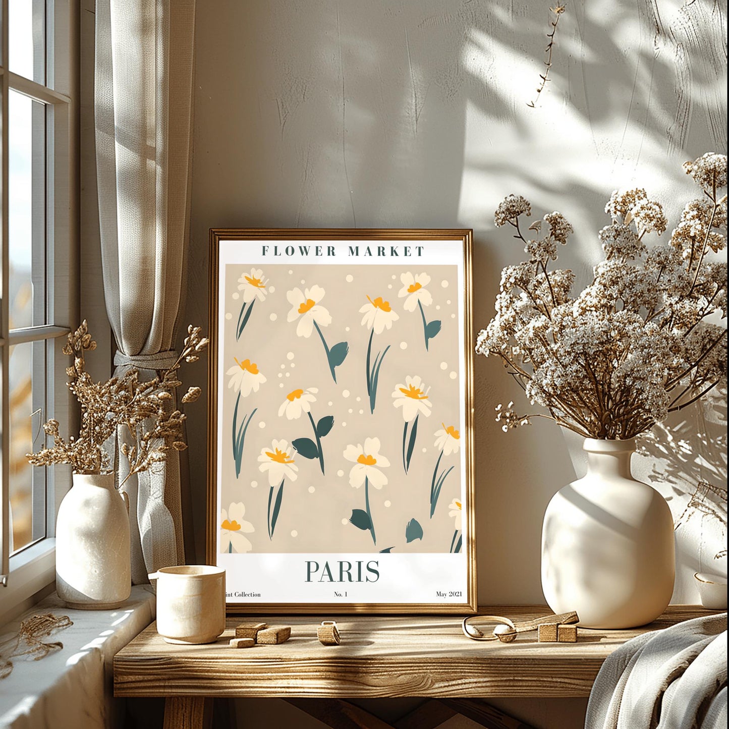 Paris Flower Market Daisy Print ‚Äì Mid-Century Minimalist Floral (view 3)