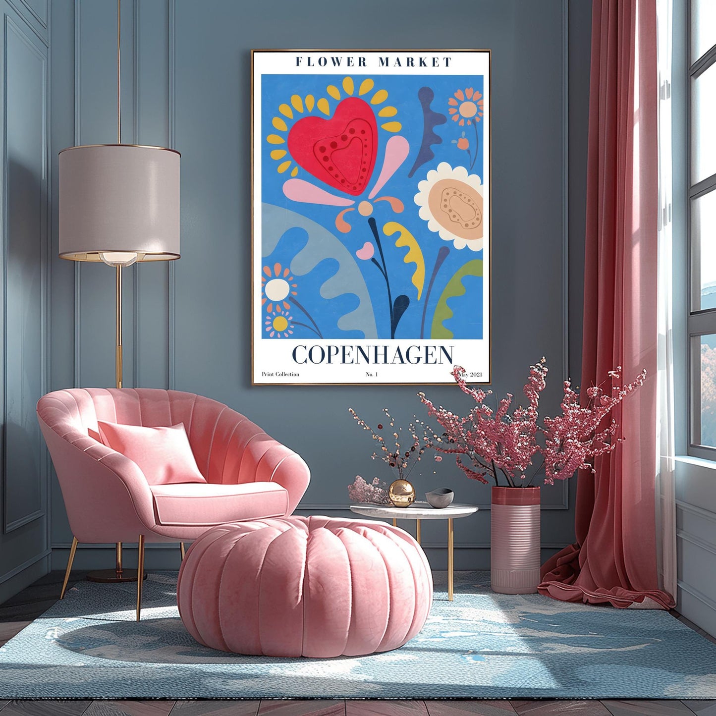 Copenhagen Flower Market Print ‚Äì Abstract Folk Art Poster (main image)