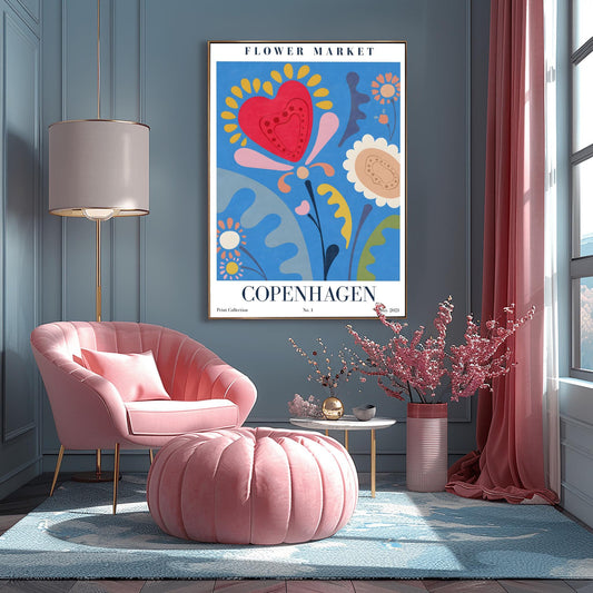 Copenhagen Flower Market Print ‚Äì Abstract Folk Art Poster (main image)