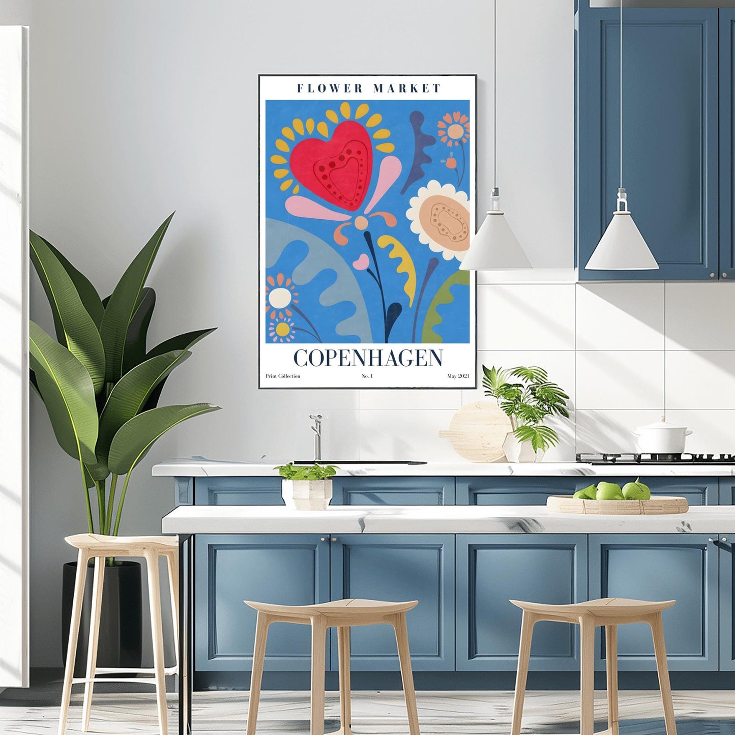 Copenhagen Flower Market Print ‚Äì Abstract Folk Art Poster (view 3)