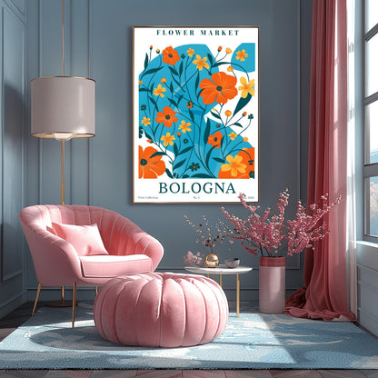 Bologna Flower Market Print ‚Äì Blue & Orange Floral Poster (main image)