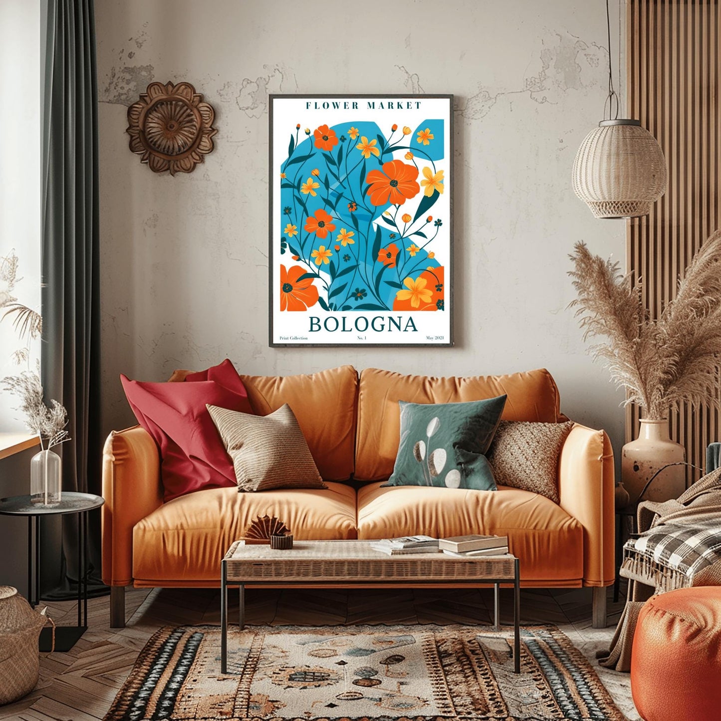 Bologna Flower Market Print ‚Äì Blue & Orange Floral Poster (view 2)