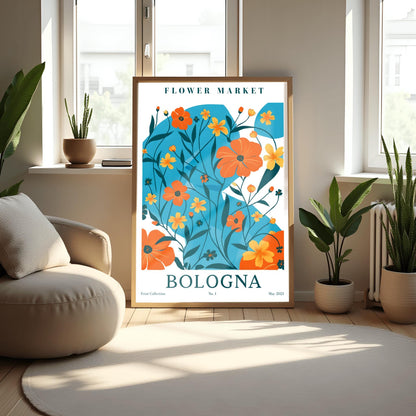 Bologna Flower Market Print ‚Äì Blue & Orange Floral Poster (view 3)
