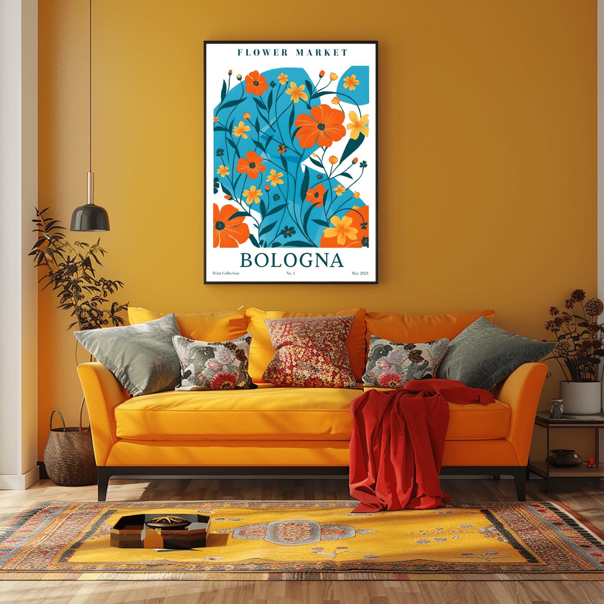 Bologna Flower Market Print ‚Äì Blue & Orange Floral Poster (view 4)