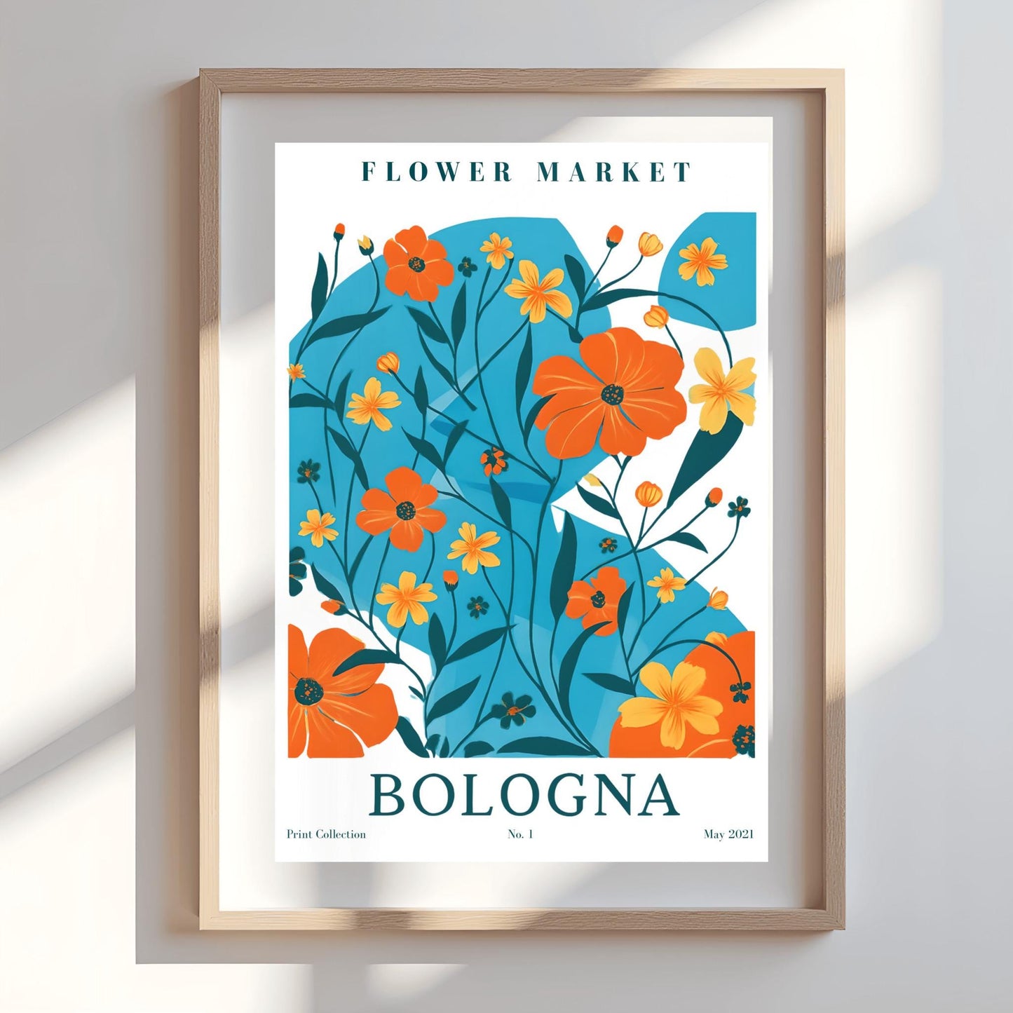 Bologna Flower Market Print ‚Äì Blue & Orange Floral Poster (view 5)
